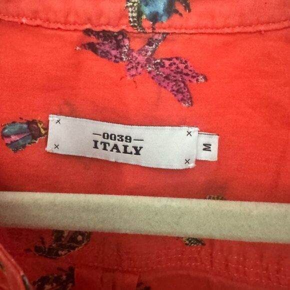 0039 Italy Women’s Orange Button Down Blouse Size M | Insect Print Long Sleeve - Picture 5 of 5